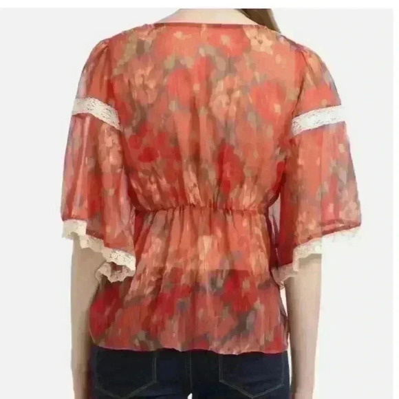 Free People Daydreamer Batwing Crotchet Lace Trim Multicolored Sheer Top S - Picture 2 of 15